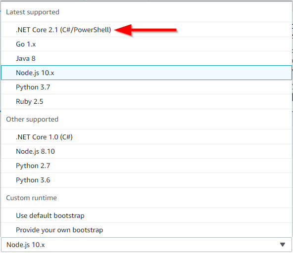 AWS Lambda Runtime Options