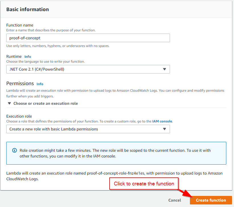 Creating the AWS Lambda Function for .NET Core 2.1