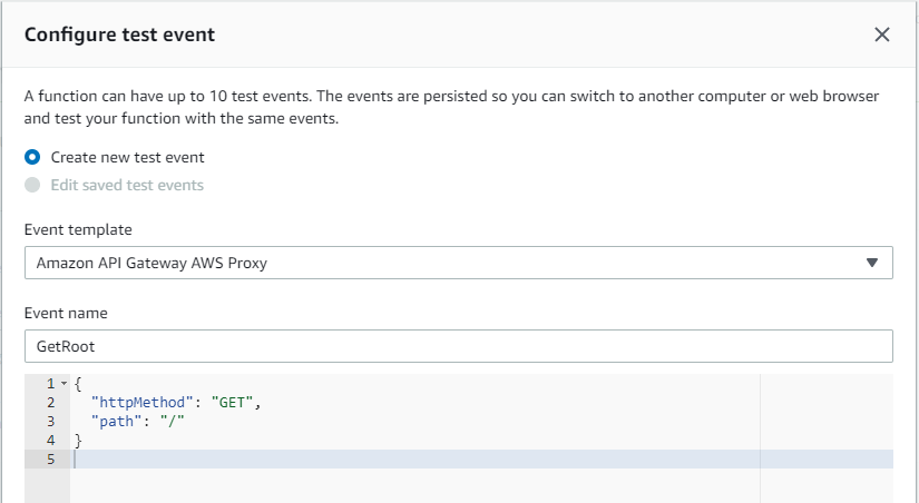 Configuring a Test Event Named 