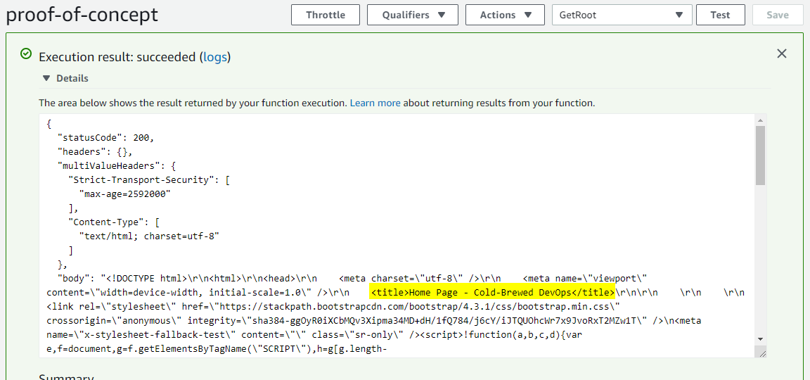 Lambda Function Returning ASP.NET Response