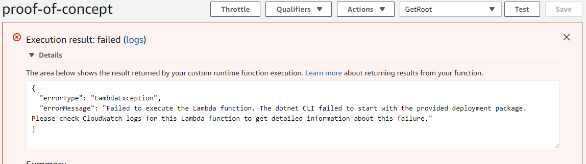 Lambda Function error - CLI not loaded