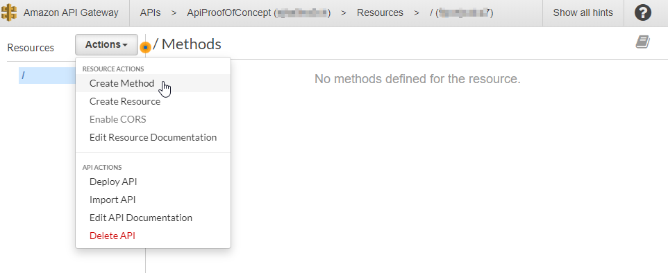 AWS Console - Selecting 