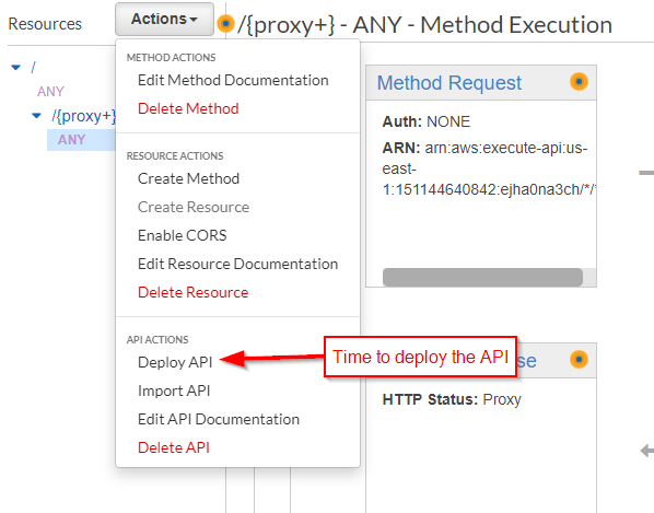AWS Console - Actions dropdown with 