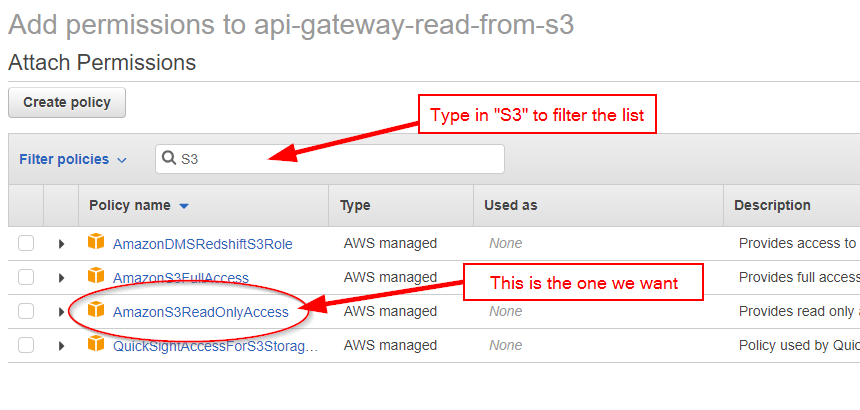 AWS Console - Add permissions to 