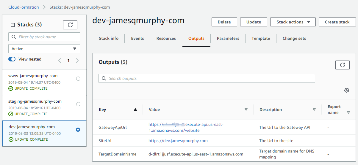 CloudFormation stacks in the AWS Console