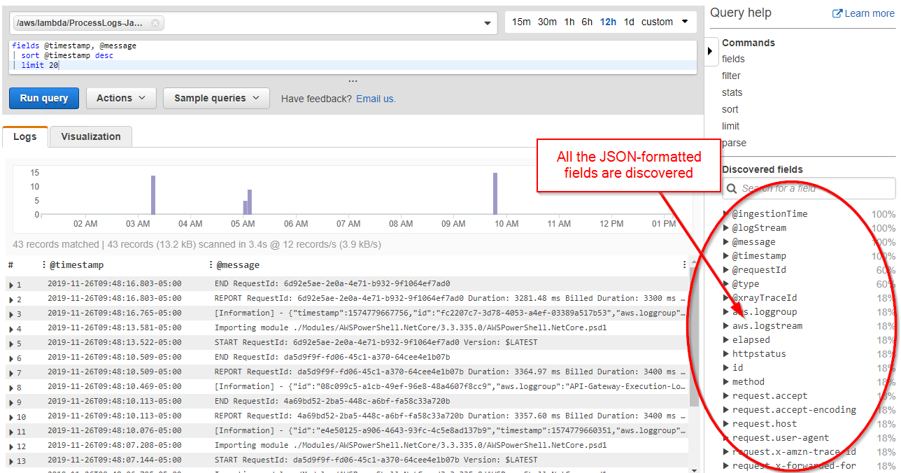 CloudWatch Logs Insights with all JSON fields discovered